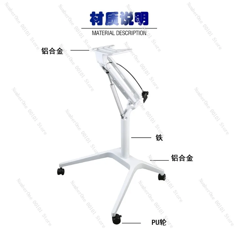 Pneumatic Height Adjustable Mobile Table, Aluminum Alloy Lift Podium and Bedside Table, Flexible Rolling Stand without Tabletop