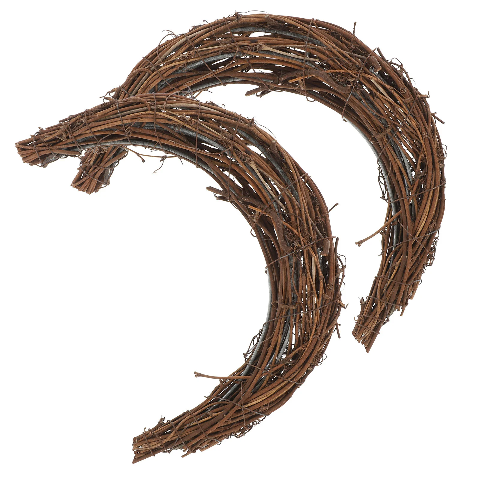 2 Pcs Rattan Garland Wreath Circle Vine Branch DIY Material Artificial Vines Decorations Moon For Frame Iron