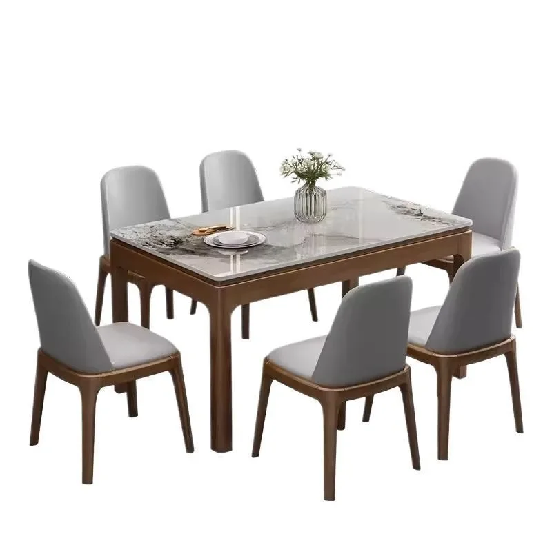 All solid wood bright rock slab dining table and chair combination, modern simple light luxury household small apartment
