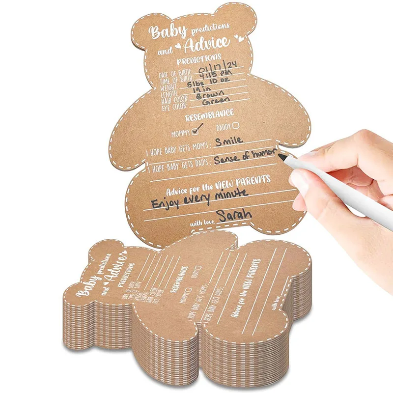 10Pcs Teddy Bear Card Baby Baptism Kraft Paper Card Can Write Newborn Invitation Card