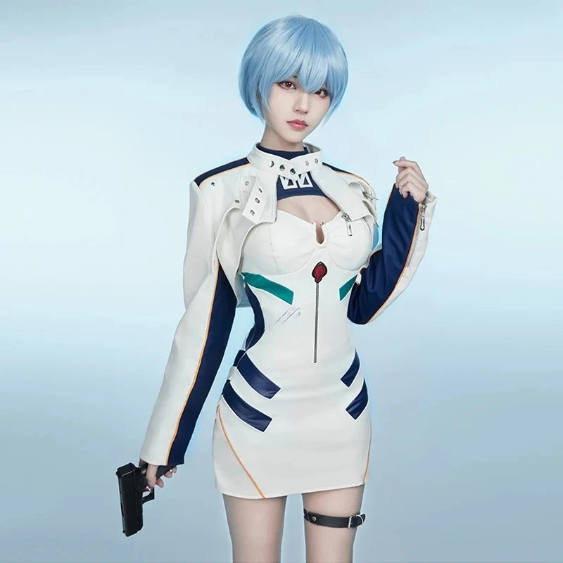 

2025 Anime Ayanami Rei Cosplay Costume Wigs Women Sexy Leather Jacket Dress Suit Racing Uniform Halloween Carnival Party Clothes