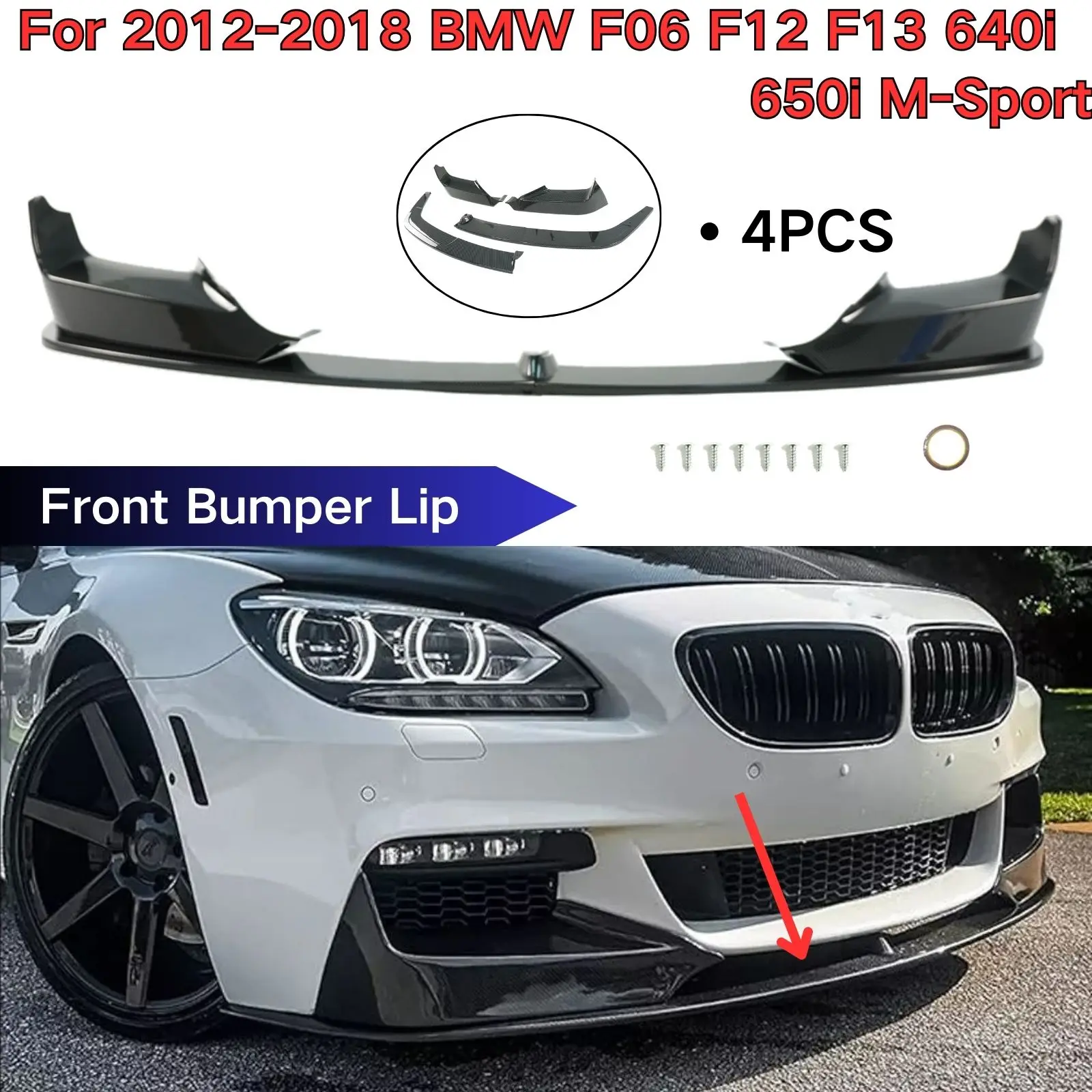 

4 шт. передний бампер для 2012-2018 BMW F06 F12 F13 640i 650i M-Sport, спойлер, сплиттер, автомобильные аксессуары, глянцевый черный АБС-пластик