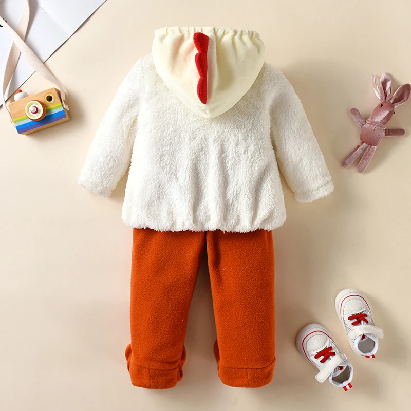 

Костюм цыпленка для маленьких мальчиков и девочек, толстовка с длинным рукавом, флисовый Топ и штаны для ног, комплект одежды