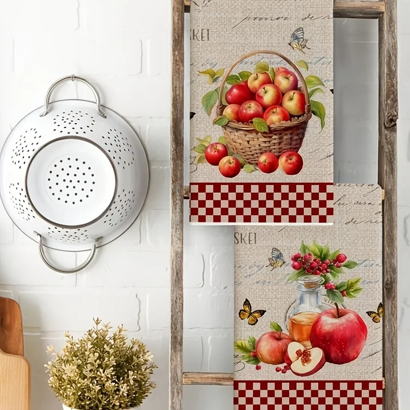 [JIT] Cleaning Cloth 2PCs kitchen towels, apple baskets and apple juice pattern kitchen towels