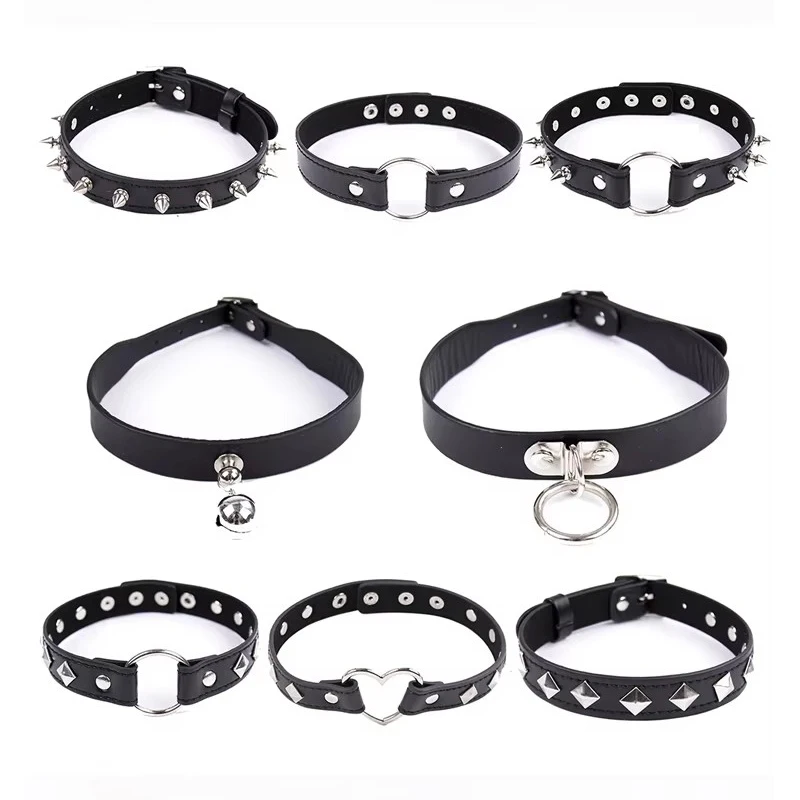 8 Type Fetish Sexy Slave Bondage Neck Collar PU Leather Punk Rivets Necklace BDSM Bondage Restraints Sex Collar Erotic Accessory