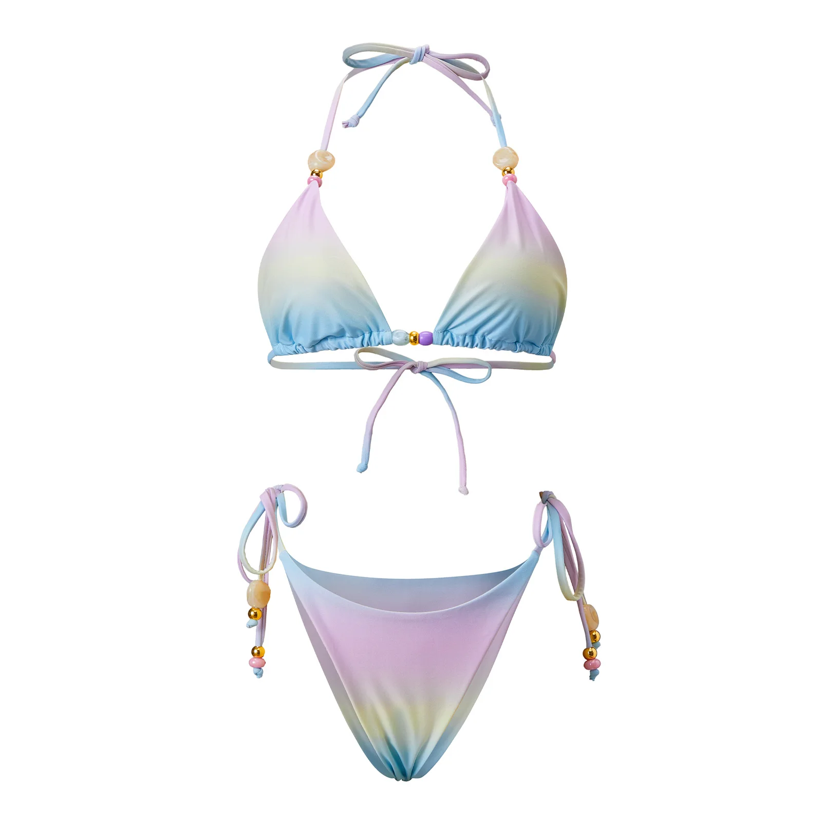 Women s 2 Piece Swimsuits Summer Contrast Color Triangle Bikini Set High Cut Two Piece Bathing Suits