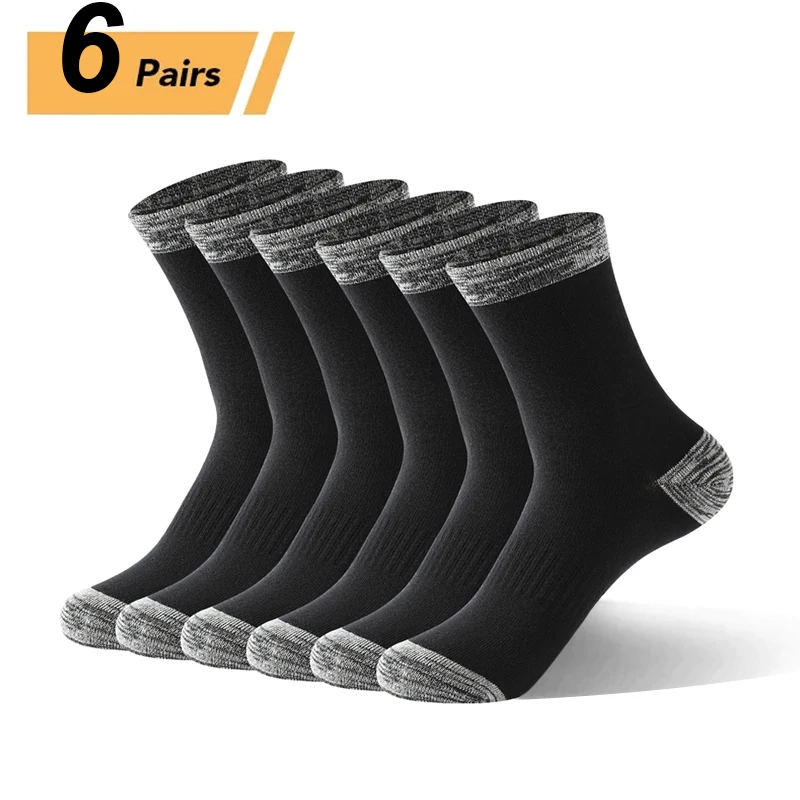 

6 Pairs High Quality Men's Socks Black Leisure Sports Socks Cotton Walking Running Long Socks Warm For Autumn Winter Gifts Sox