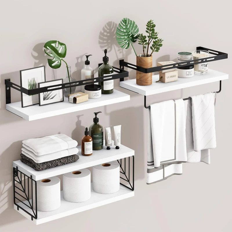 

Wooden Floating Wall Shelf with Guardrail Single Plank One Word Shelf Home Decor Storage Rack for Living Room Bedroom