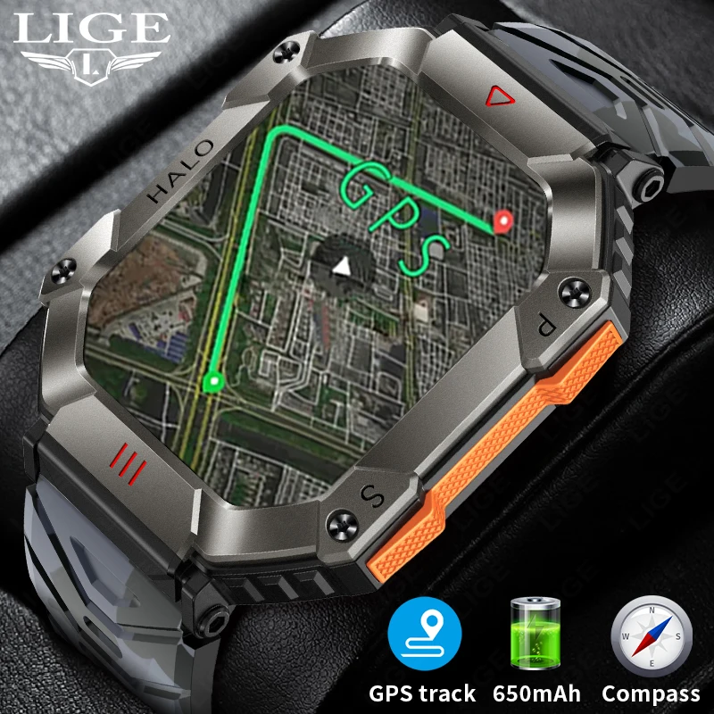 LIGE 650mA New Smart Watch Men Bracelet GPS Outdoor Sports Tracker Compass Watches Bluetooth Call Smart Clock Men Smartwatch