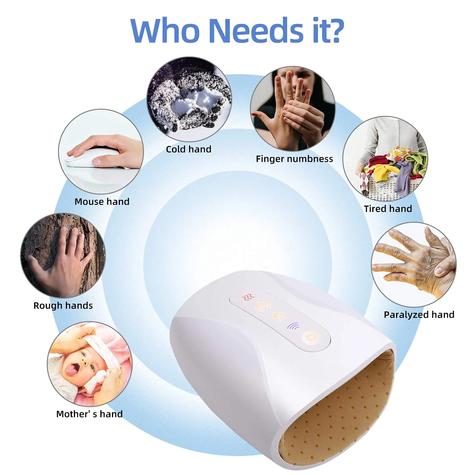 Electric Hand Massager Air Compression Palm Massage Wireless Hot Compress Reliefof Arthritis Pain Carpal Tunnel Syndrome