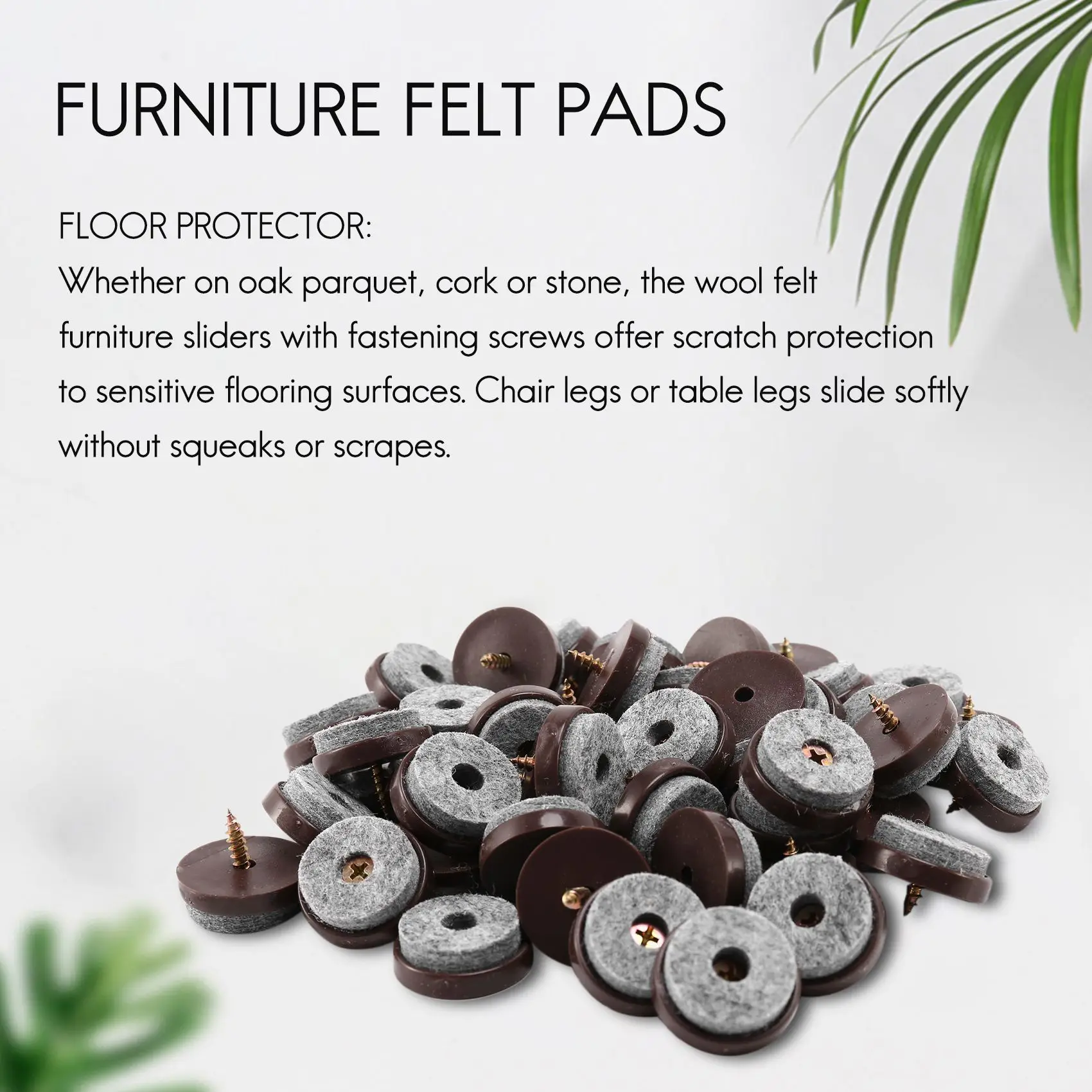 50 Pcs 1-1/8inch Felt Pads for Furniture Round Screw-in Sliders for Chair Legs, Floor Gliders to Protect Hardwood, Brown