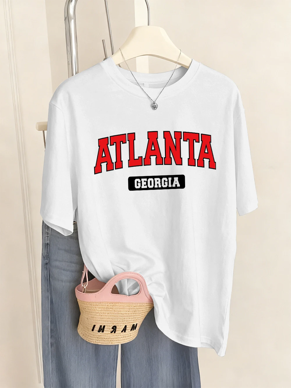 

Футболки с принтом «Атланта, Джорджия» для женщин, базовые модели с коротким рукавом, мягкие футболки с круглым вырезом, летняя удобная женская одежда