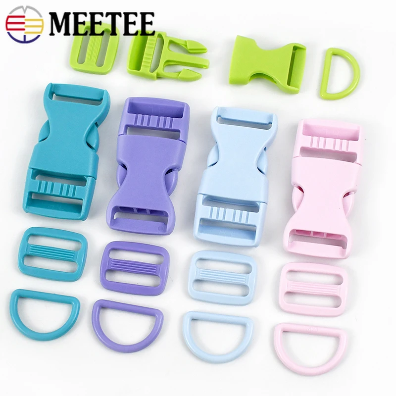 2/5Set Meetee 15/20/25mm Plastic D Ring Side Release Buckle Tri-Glide Slider Clasp Bag Strap Webbing Belt Adjust Hook Pet Collar