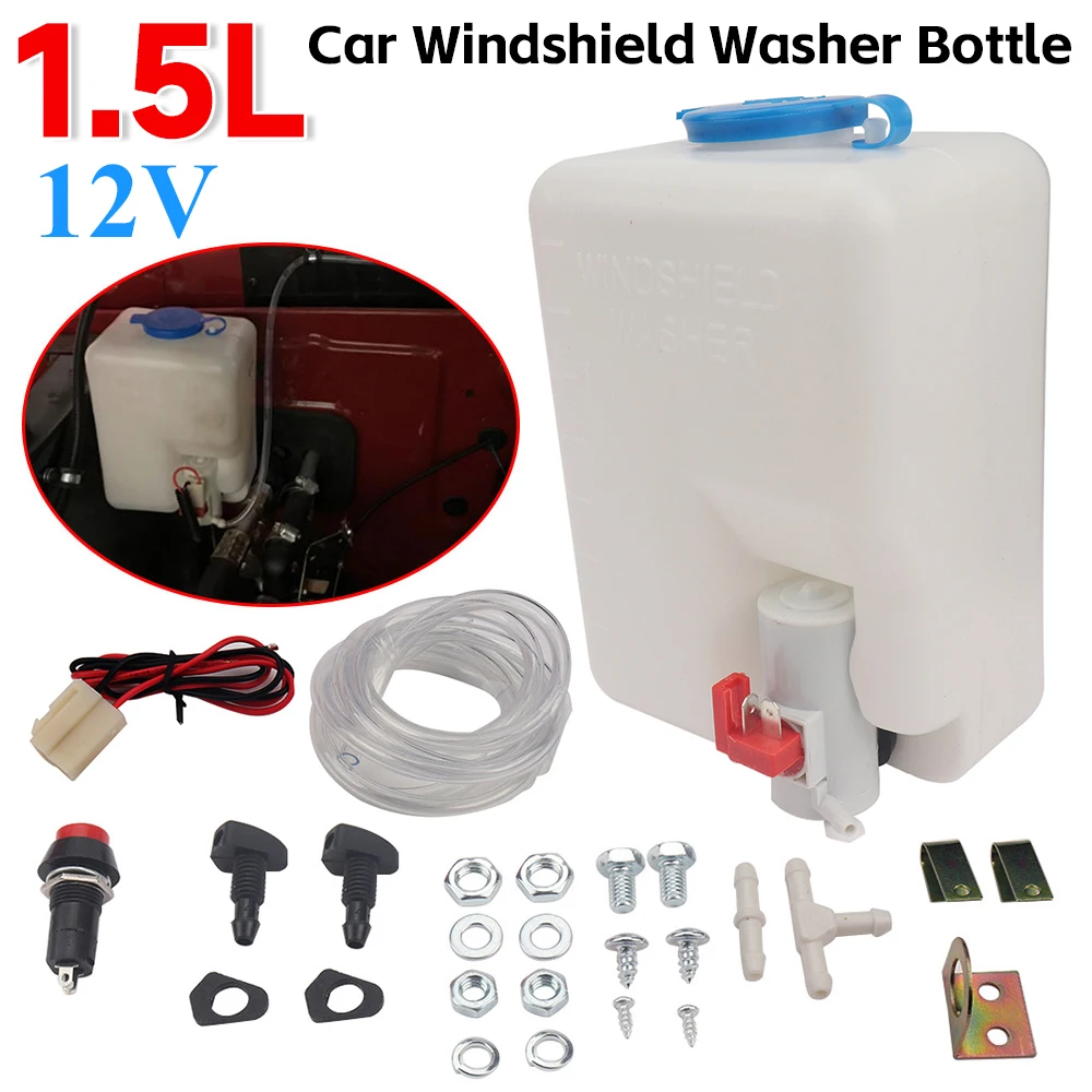 1.5L Universal Car Windshield Washer Bottle 12V Windscreen Washer Pump Fluid Tank Reservoir Nozzle Sprayer Kit Car Accessories