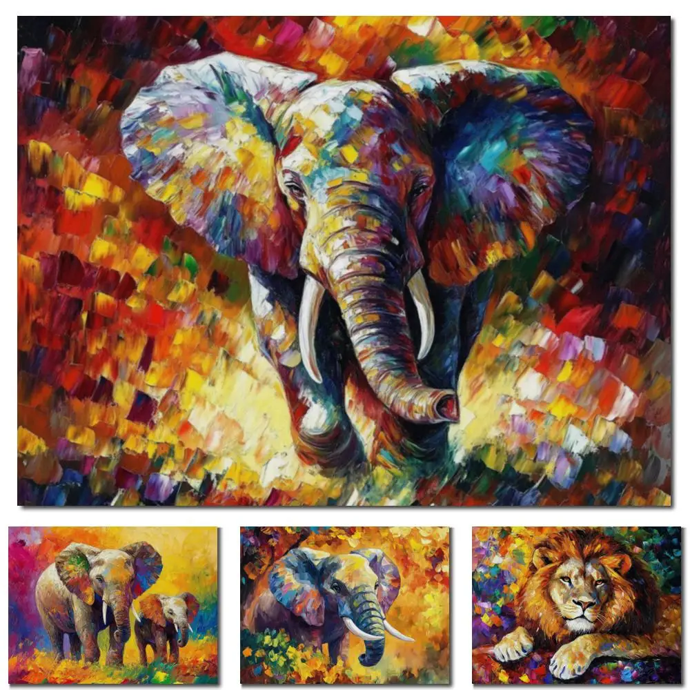 

Большие текстурированные абстрактные слоны, нож ручной работы, картина маслом, красочные произведения искусства животных, прихожая, прихожая, современный домашний декор, подарок
