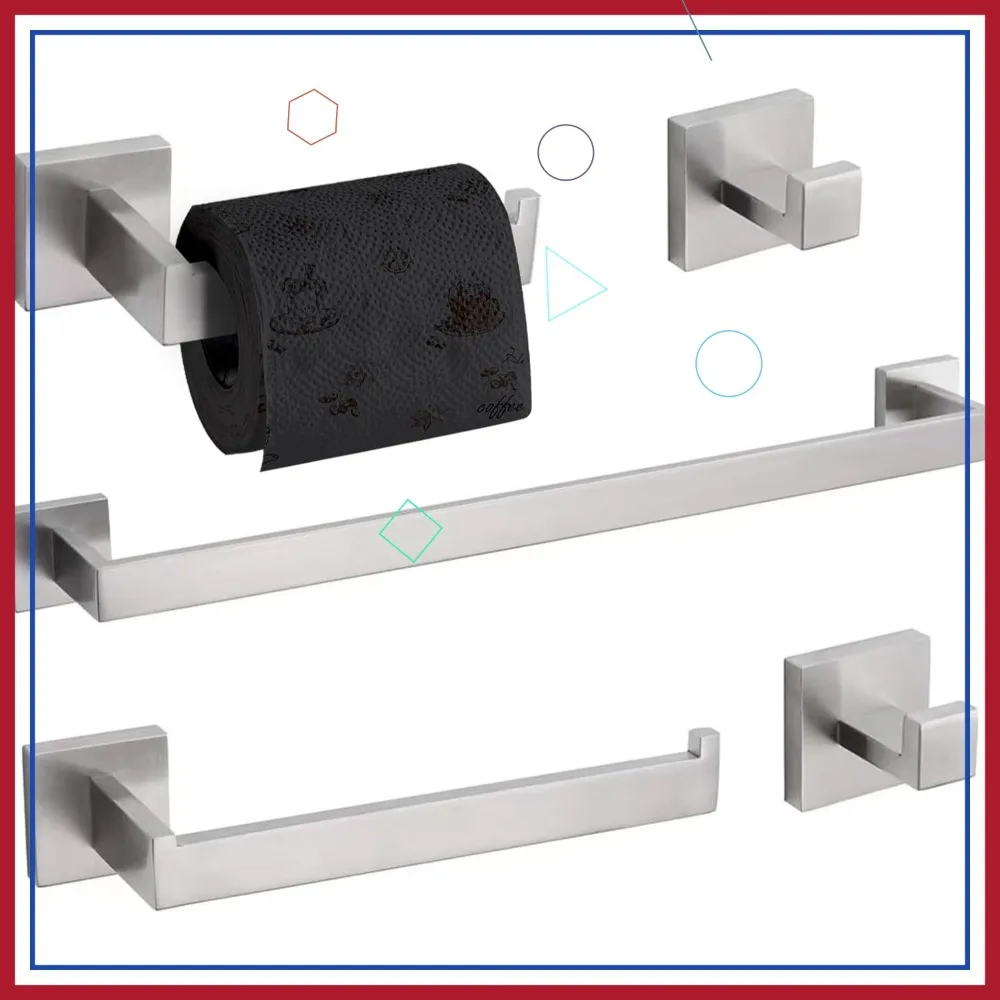 

5-Piece Brushed Nickel Bathroom Hardware Set with Towel Bar, Holder, and Hooks in SUS 304 Stainless Steel