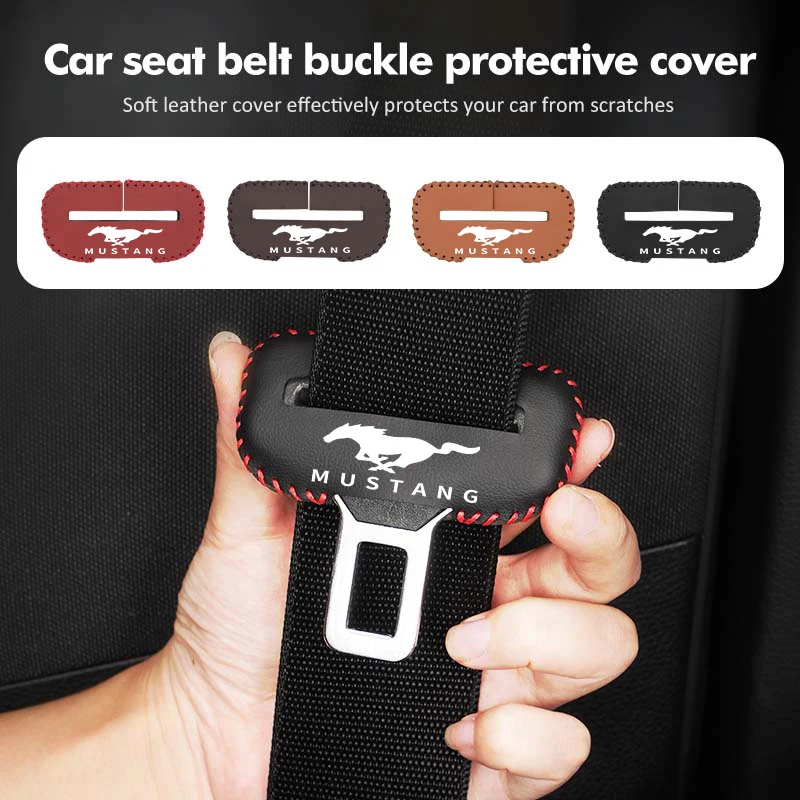 Para Mustang cinturón de seguridad de cuero para coche hebilla Clip Protector cubre Clips decorativos accesorios Fiesta Kuga Edge Mondeo Explorer