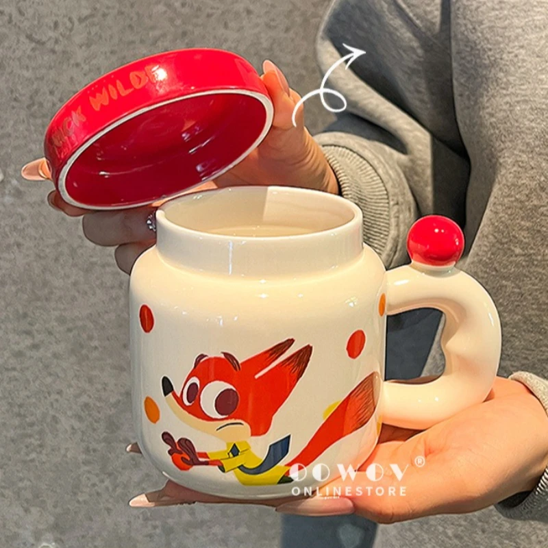 400ML Zootopia Multiple Characters Ceramic Mug with Dustproof Lid Cute Cartoon Milk Coffee Cup Home Birthday Gift - view 5