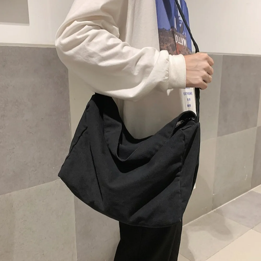 Bolso cruzado de lona para hombre, bolsa informal de gran capacidad, Color sólido, lavada