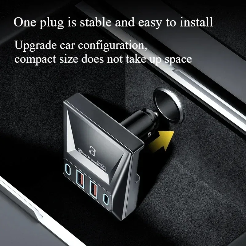 For Tesla Model 3 Highland 2024 90W Fast Charging Expansion Dock Central Bottom Hide Cigarette Lighter Charger Car Accessories