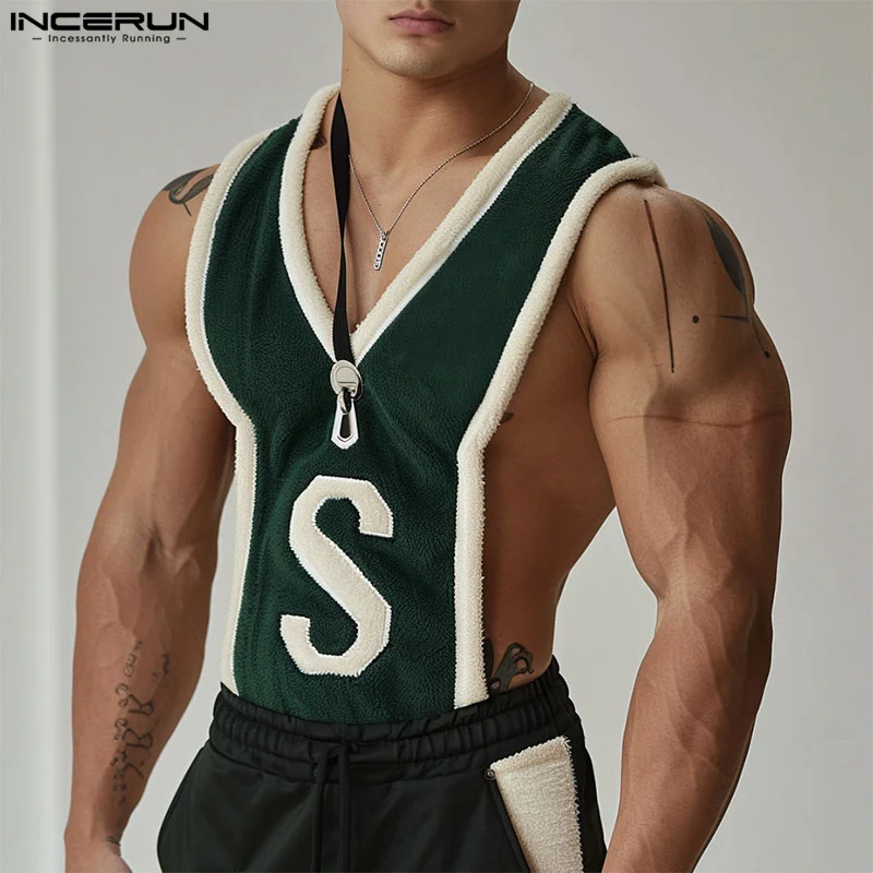 

INCERUN Tops 2024 Korean Style Sexy Fashion Men S Letter Pattern Splicing Striped Vests Summer Casual Sleeveless Tank Tops S-5XL