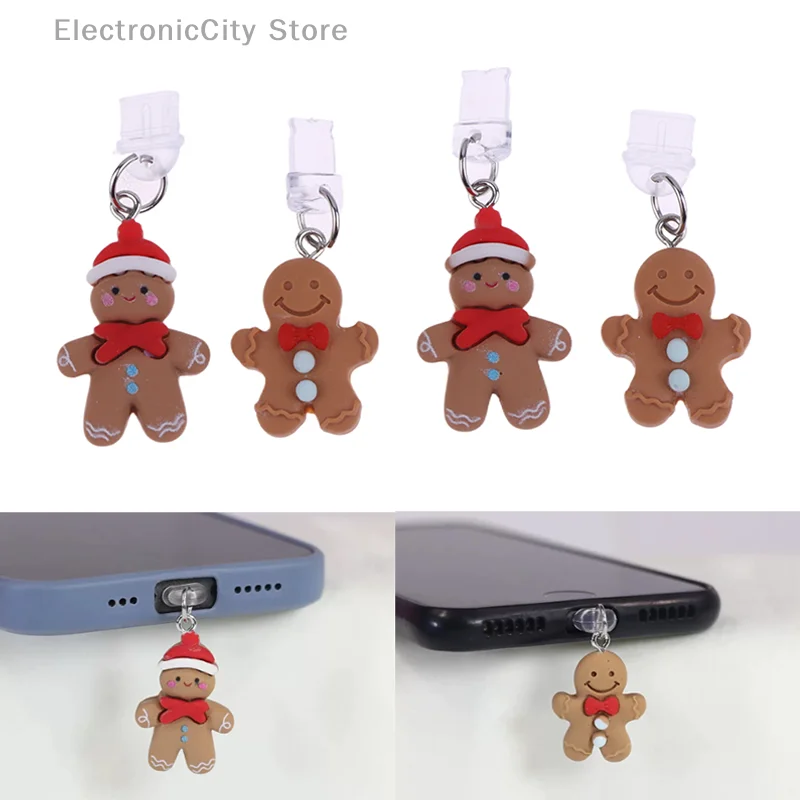 

Подвесной кулон для IOS для зарядного порта Type-C, милый рождественский бисквитный человек, пылезащитная заглушка для телефона, аксессуары, украшение