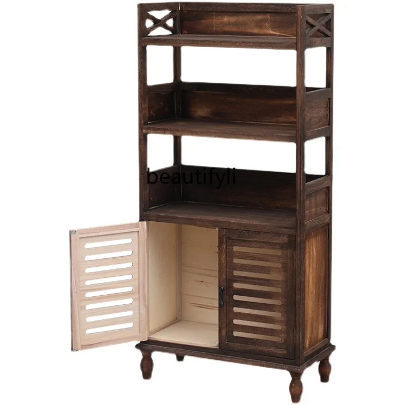 Chinese-Style Kitchen Shelf plus-Sized Thick Pure Solid Wood Bookshelf Multi-Layer Floor Microwave Oven Shelf