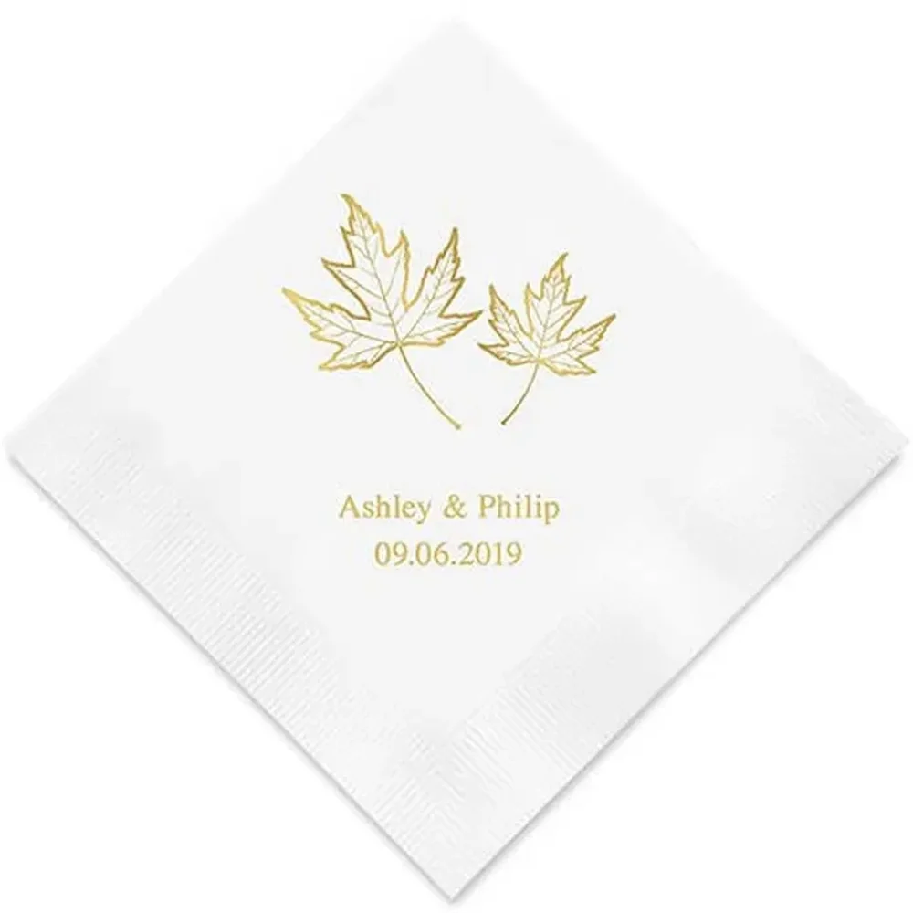 50PCS Fall Leaf Autumn Themed Personalized Printed Wedding Napkins - 3 Sizes / Multiple Colors