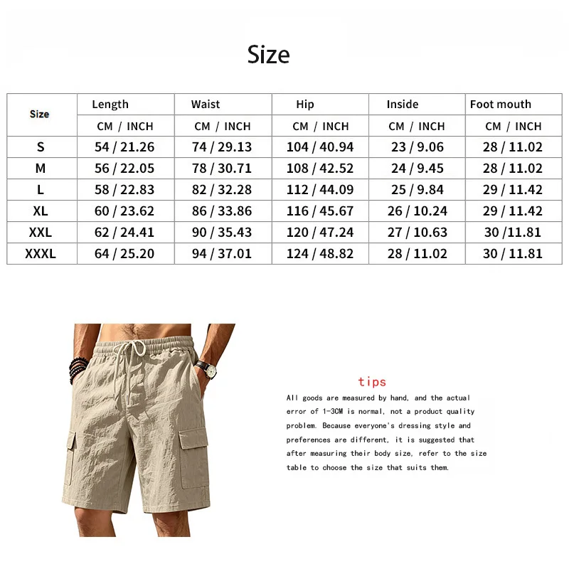 Amerikanische Multi-Pocket-Overalls für Herren, Outdoor-Sport und Freizeit, lockere, einfarbige Leinen-Overalls, Fünf-Punkt-Shorts – Detail 1