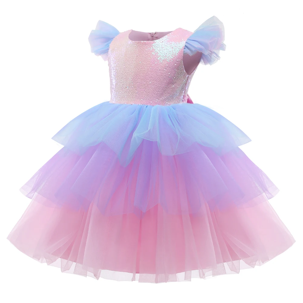 Girls Unicorn Rainbow Brithday Party Sequin Tutu Dress Kids Princess Weddling Evening Dresses New Children Cosplay Unicorn Dress