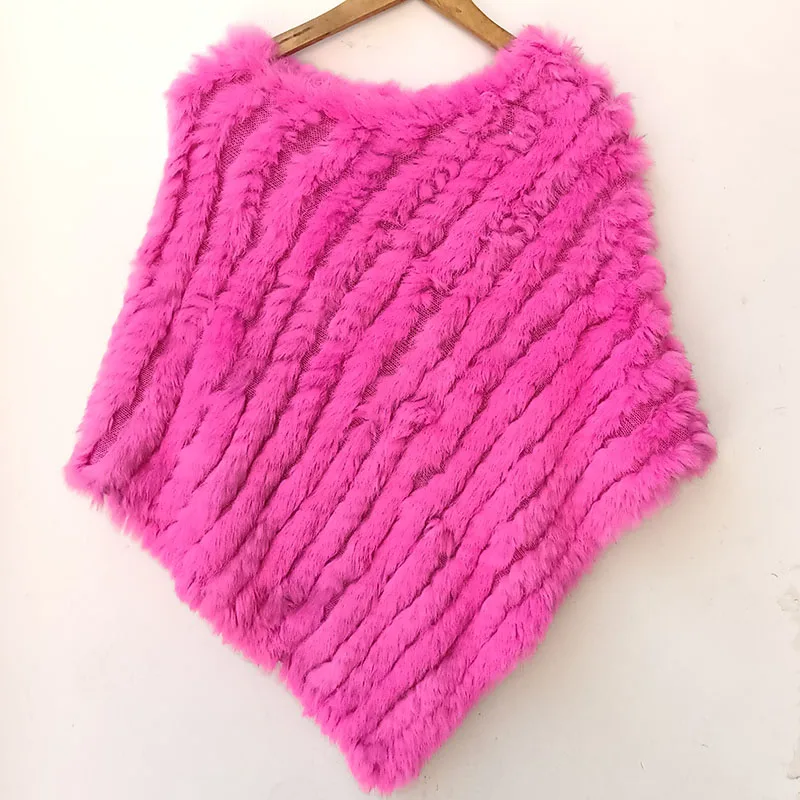 2024 Frühling Frauen gestrickt echte Kaninchen Fell Poncho lässig weiblich Herbst Winter echte Pelz Cape Mode kurze Pelz Schal