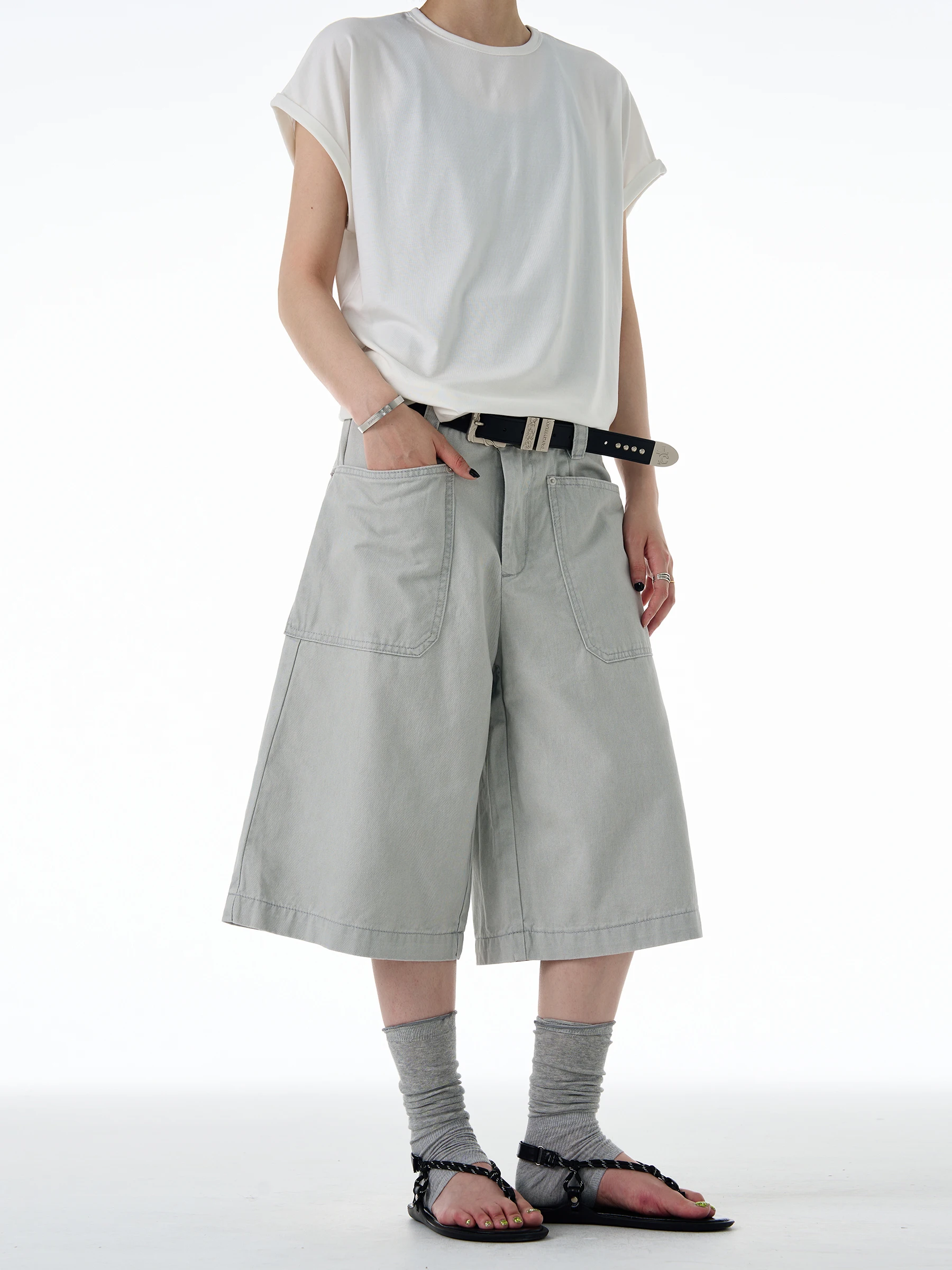 

MADWITCH American High Street Counterintuitive Design Casual orts Loose Wide Leg CleanFit Seven-Foot Pants ex