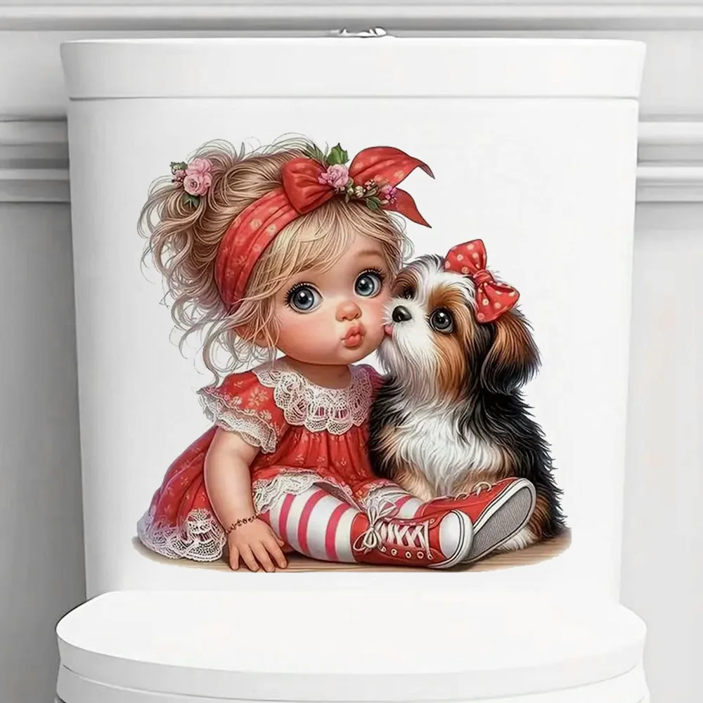 

Cute Little and Puppy Pattern Heat Transfer Stickers, Art Wall for Home, Cabinet, Refrigerator, Door, Toilet,Decoration, Vinyl
