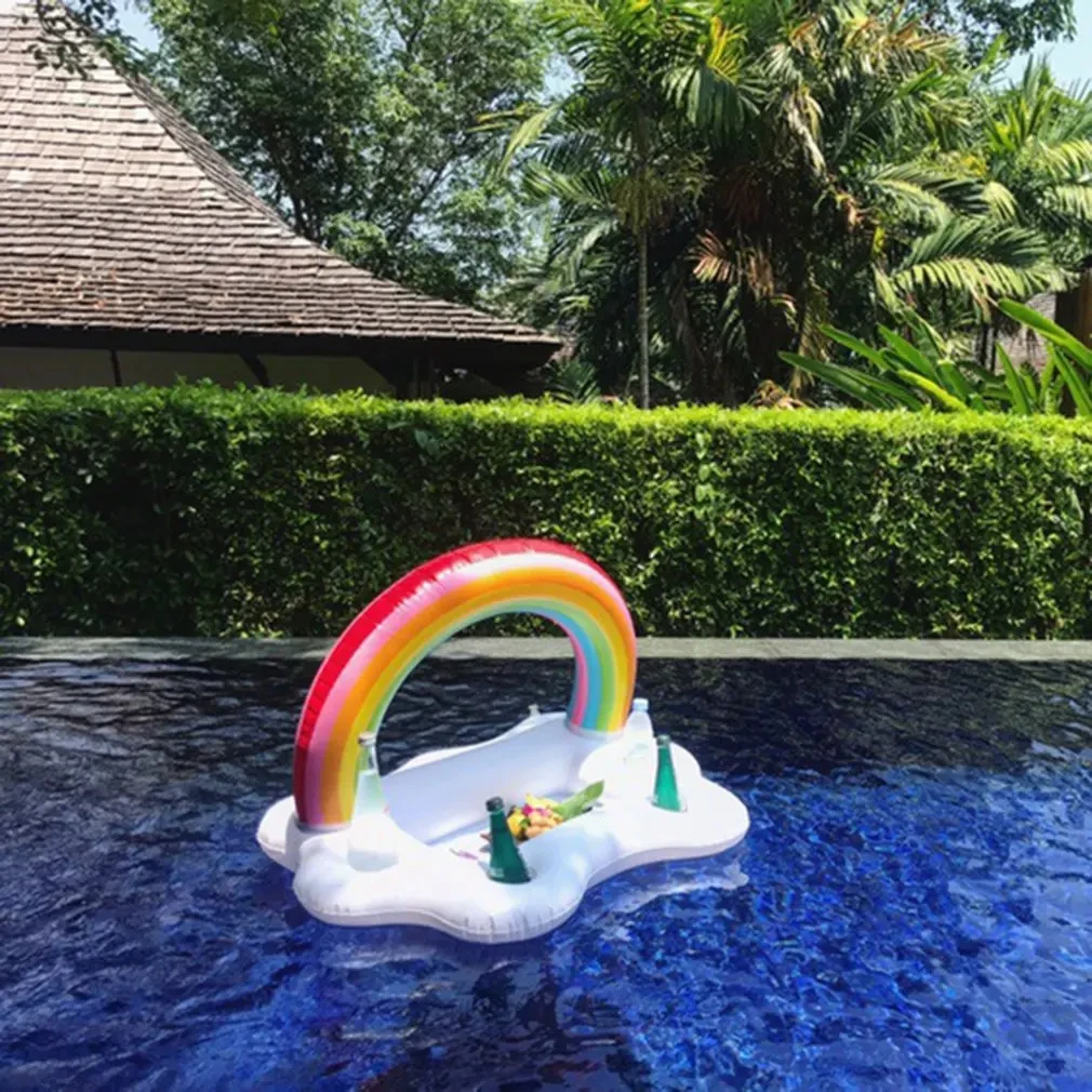 Swimming Pool Floating Table Summer Party Water Bucket Rainbow Cloud Cup Holder Swimming Pool Inflatable Bed Beer Ice Bucket