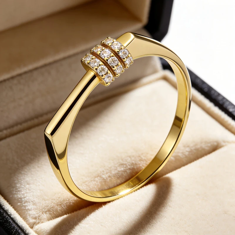 Huitan Mehrreihige Kubische Zirkonia Geometrische Ringe für Frauen Silberfarben/Goldfarben Minimalistischer Statement-Schmuck für Alltag und Party 2026 – Detail 9