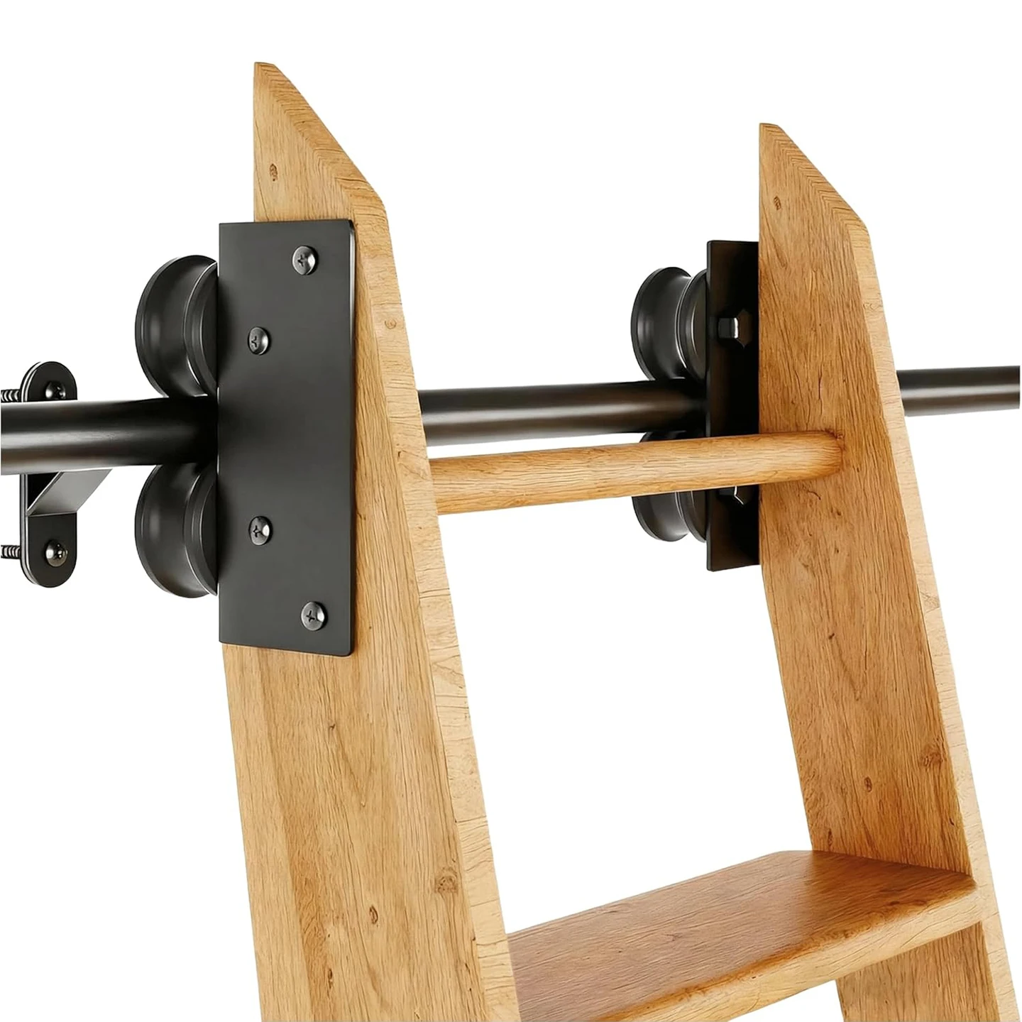 Sliding Library Ladder Hardware Kit 10FT (300cm), Black Retractable Rolling with Braking Casters, Adjustable to Stand Upright, M