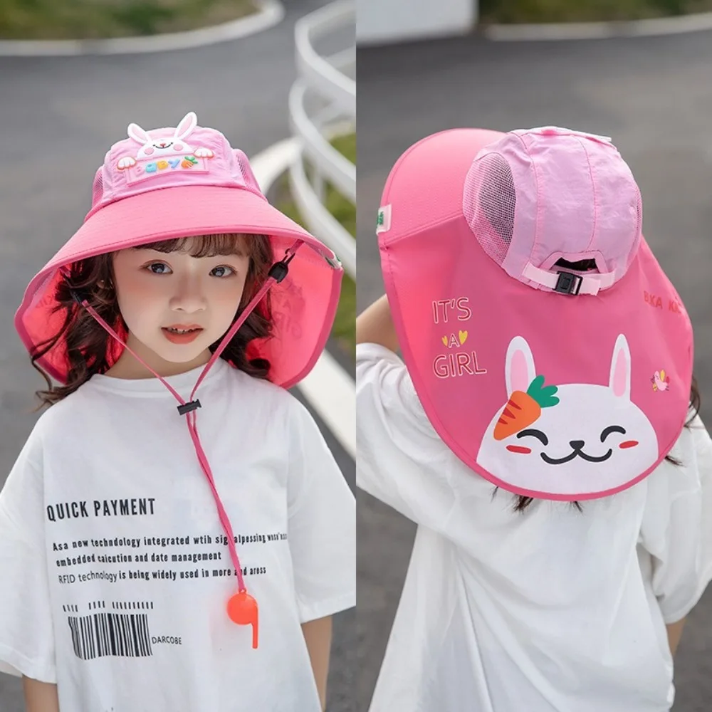

New Cartoon Printed Fisherman Hat Anti-UV Mesh Sunscreen Hat Breathable with Shawl Beach Hat Summer