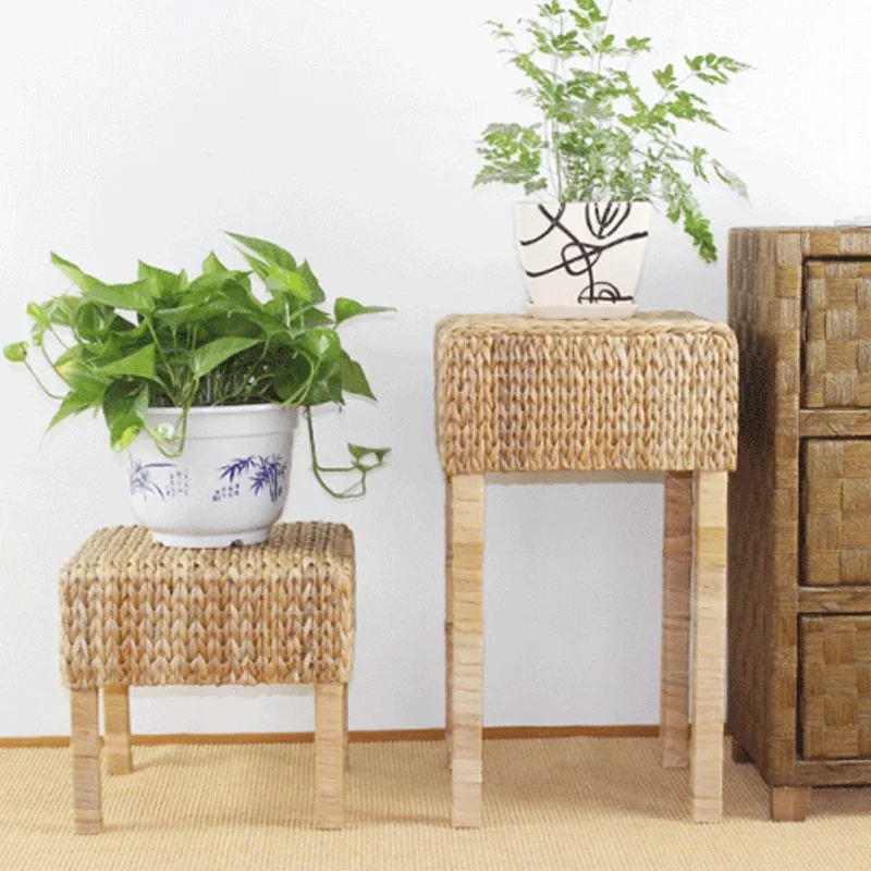 

Solid Wood and Rattan Plant Stand Movable Modern Flower Rack European Balcony Planter Holder Vintage Room Floor Vase Stand