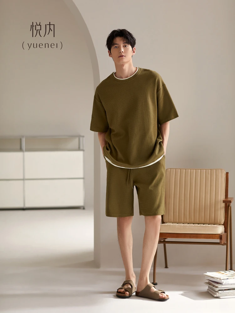 men's-summer-sleepwear-loose-fit-short-sleeve-cotton-pajamas-casual-home-clothes-soft-breathable-comfortable-round-neck-design
