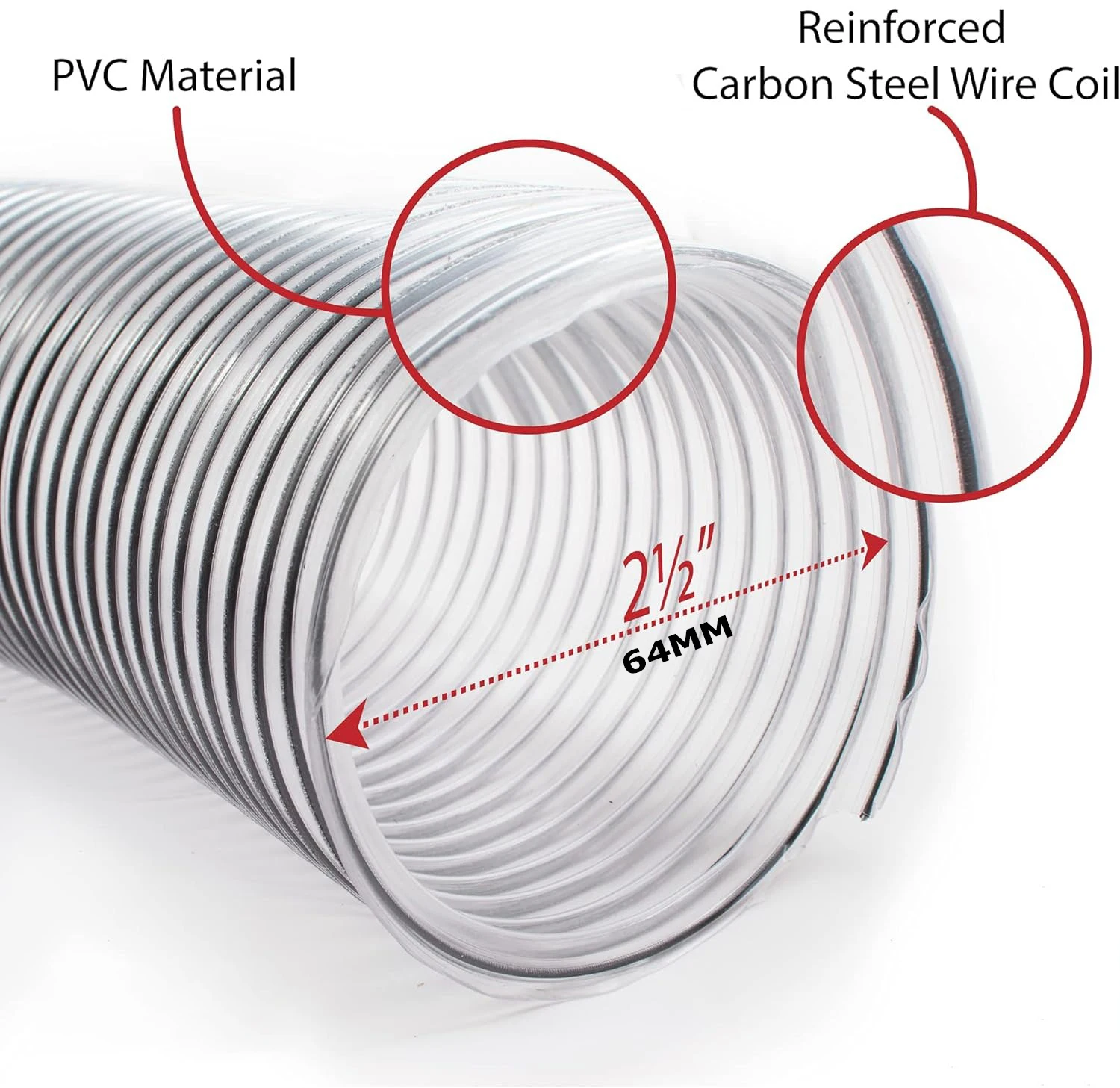 2\'\'-4‘’ OD 50-100mm Clear PVC Dust Collection Hose For Use with Dust Collectors with Ports. Ideal for Shop Vacuums