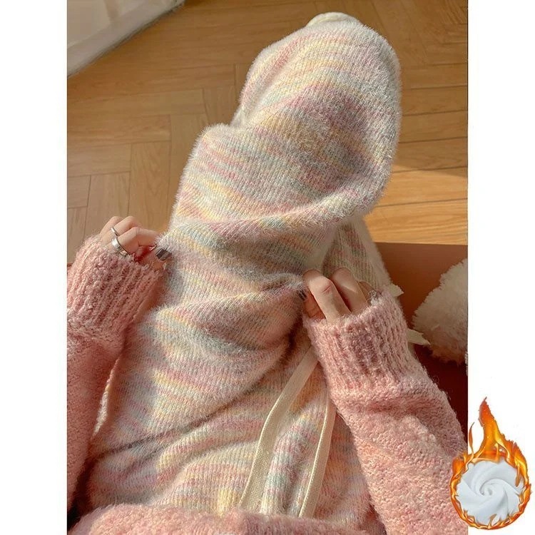 

Брюки прямого кроя на флисовой подкладке из коллекции Winter Collection, радужные, теплые, с мягким мехом норки, широкие, повседневные, для женщин