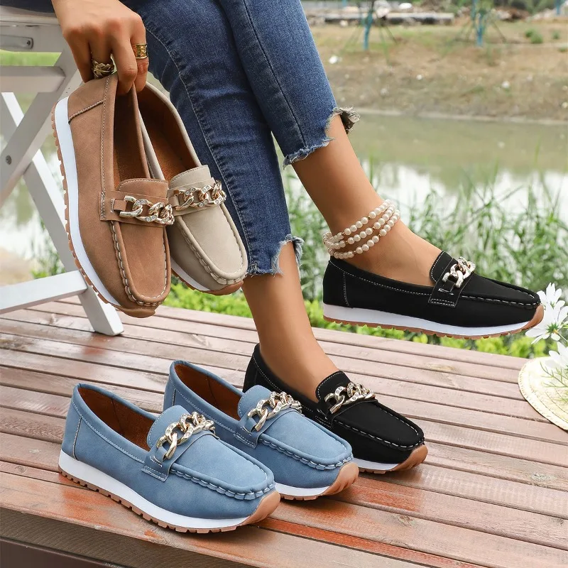 

2025 New Fashion Set Foot Single Shoe Korean Version Round Toe Thick Sole Fashion Casual Plus Size Le Fu Shoes for Women