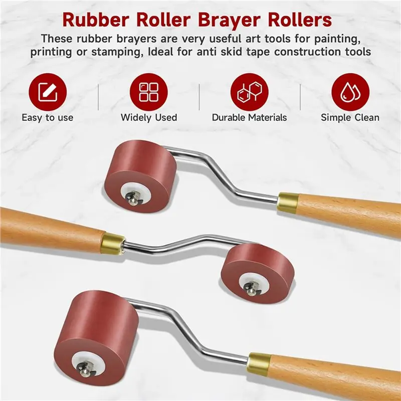 A74E-6Pcs Rubber Rollers Rollers For Crafting, Ink Roller Set With Comfort Grip For Printmaking, Crafts, And Stamping