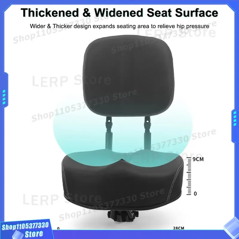 Adjustable Height Bicycle Seat Cushion with Backrest Oversized PU Saddle for Men Women Electric Bike Tricycle Comfortable