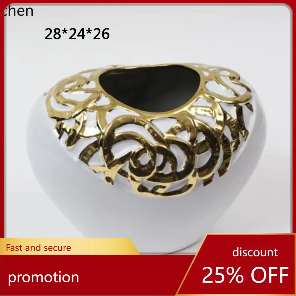 

Hxl electroplated gold and silver ceramic flower vase - sample room display piece