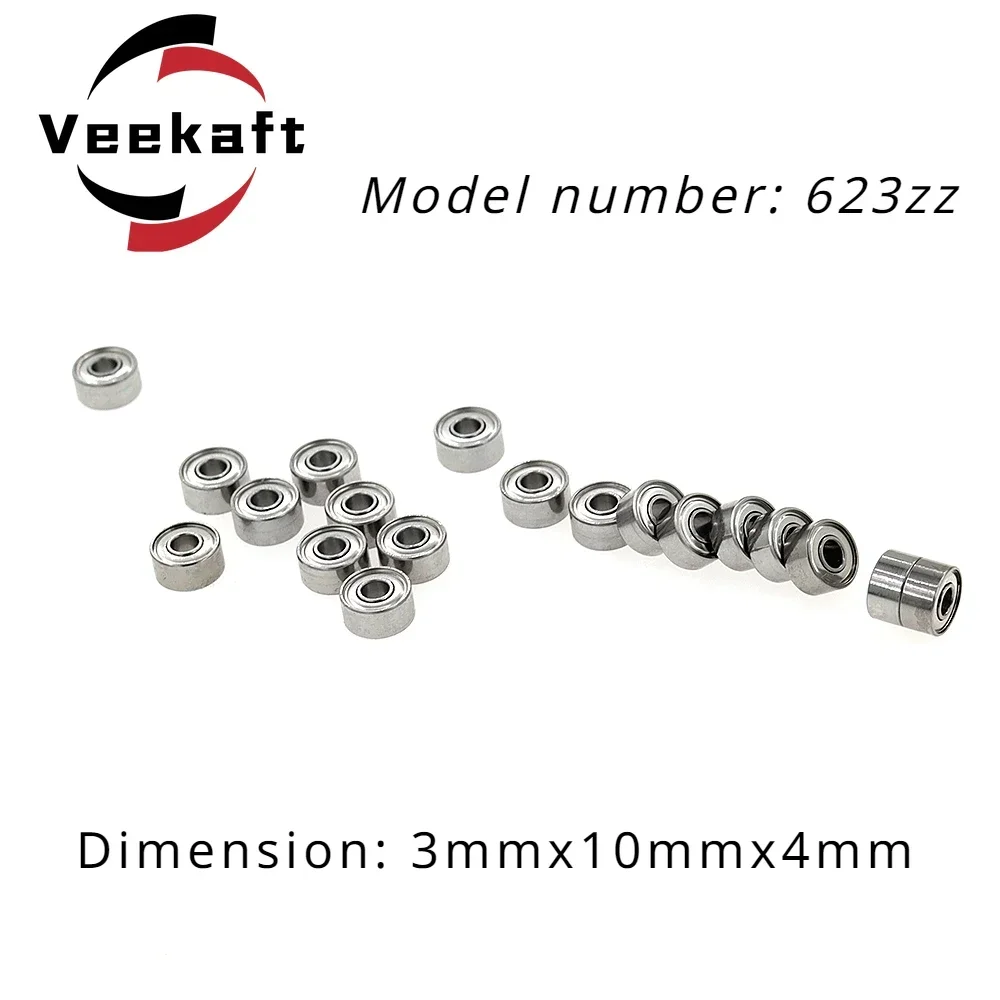 

Veehaft High Precision Deep Groove Ball Miniature Bearings 10pcs 623zz Size: 3mmx10mmx4mm Suitable for Small Machinery