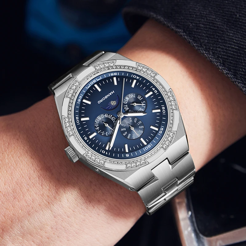 HANBORO Men's Multi functional Fully Automatic Mechanical Night Light Waterproof Watch