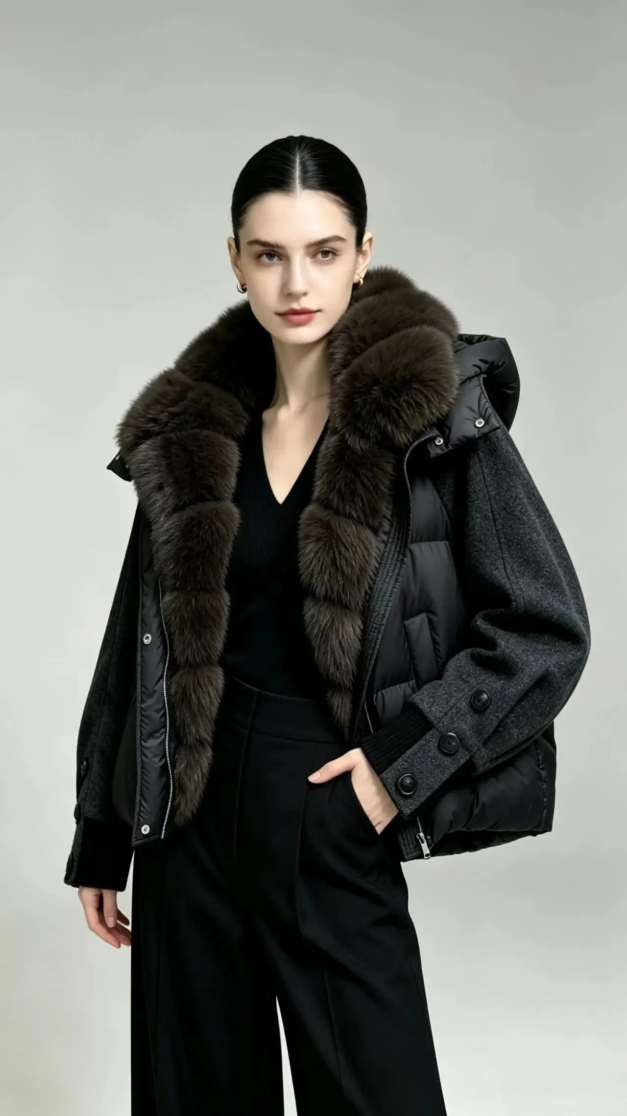OFTBUY New Winter Warm Cropped Natural Fur Down Cclothing Women Short Duck Down Jacket Real Fox Fur Collar Puffer Coat Female