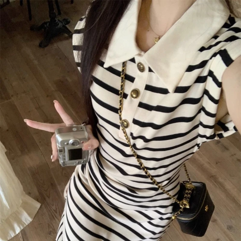 Dresses Women Striped Elegant Basic Creativity Special Young Charming Korean Style Sweet Fashion Ladies Spring Leisure Seductive