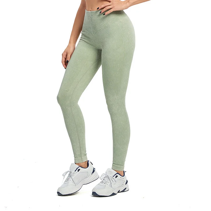Seamless Ribbed Leggings For Women Yoga Pants Push Up Sports Tights High Waist Tummy Control Fitness Workout Gym Legins